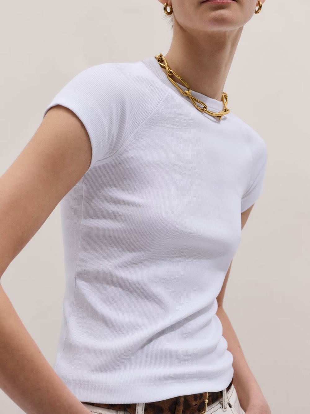 ME+EM Classic White Ribbed Crewneck Tee